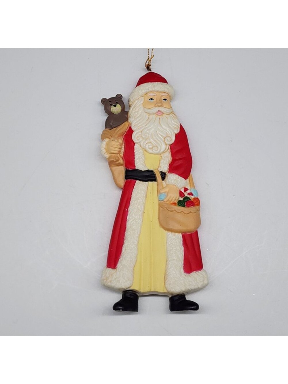 Kurt Adler Santa Claus Christmas Ornament With Teddy Bear Candy Basket VTG 5"
